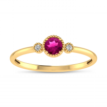 14K Yellow Gold 4mm Round Pink Tourmaline Millgrain Birthstone Ring