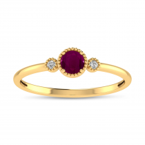 14K Yellow Gold 4mm Round Ruby Millgrain Birthstone Ring