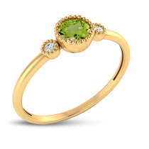 14K Yellow Gold 4mm Round Peridot Millgrain Birthstone Ring