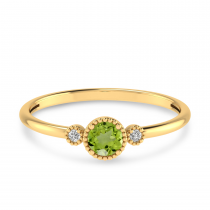 14K Yellow Gold 4mm Round Peridot Millgrain Birthstone Ring