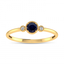 14K Yellow Gold 4mm Round Sapphire Millgrain Birthstone Ring