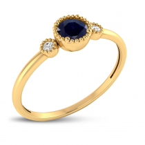 14K Yellow Gold 4mm Round Sapphire Millgrain Birthstone Ring
