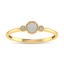 14K Yellow Gold 4mm Round Opal Millgrain Birthstone Ring