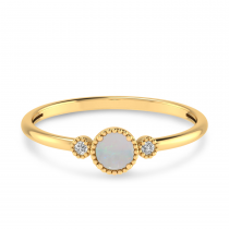 14K Yellow Gold 4mm Round Opal Millgrain Birthstone Ring