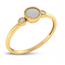 14K Yellow Gold 4mm Round Opal Millgrain Birthstone Ring