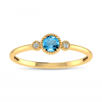 14K Yellow Gold 4mm Round Blue Topaz Millgrain Birthstone Ring
