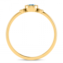 14K Yellow Gold 4mm Round Blue Topaz Millgrain Birthstone Ring