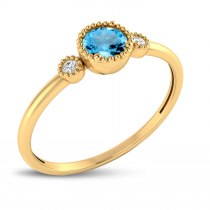 14K Yellow Gold 4mm Round Blue Topaz Millgrain Birthstone Ring