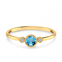 14K Yellow Gold 4mm Round Blue Topaz Millgrain Birthstone Ring