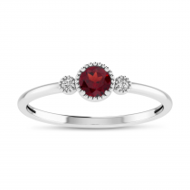 14K White Gold 4mm Round Garnet Millgrain Birthstone Ring