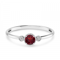 14K White Gold 4mm Round Garnet Millgrain Birthstone Ring