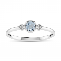 14K White Gold 4mm Round Aquamarine Millgrain Birthstone Ring