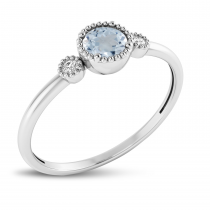 14K White Gold 4mm Round Aquamarine Millgrain Birthstone Ring