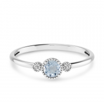 14K White Gold 4mm Round Aquamarine Millgrain Birthstone Ring