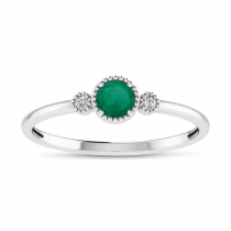14K White Gold 4mm Round Emerald Millgrain Birthstone Ring