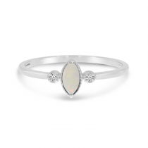 14K White Gold Marquis Opal Birthstone Ring