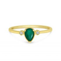 10K Yellow Gold Pear Emerald Birthstone Ring