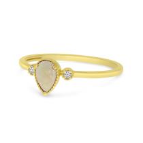 10K Yellow Gold Pear Opal and Diamond Birthstone Ring