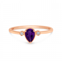 10K Rose Gold Pear Amethyst Birthstone Ring