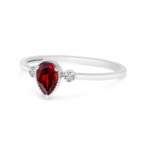 10K White Gold Pear Garnet Birthstone Ring