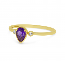 14K Yellow Gold Pear Amethyst Birthstone Ring