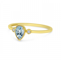 14K Yellow Gold Pear Aquamarine Birthstone Ring