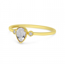 14K Yellow Gold Pear White Topaz Birthstone Ring