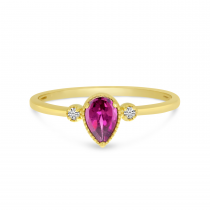 14K Yellow Gold Pear Pink Tourmaline Birthstone Ring