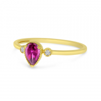 14K Yellow Gold Pear Pink Tourmaline Birthstone Ring