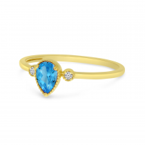 14K Yellow Gold Pear Blue Topaz Birthstone Ring