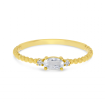 14K Yellow Gold East To West Oval White Topaz Birthstone Ring