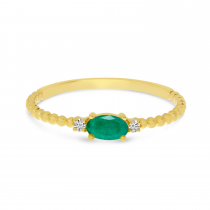 14K Yellow Gold East To West Oval Emerald Birthstone Ring