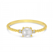 14K Yellow Gold East To West Oval Pearl Birthstone Ring