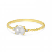 14K Yellow Gold East To West Oval Pearl Birthstone Ring