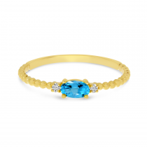 14K Yellow Gold East To West Oval Blue Topaz Birthstone Ring