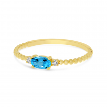 14K Yellow Gold East To West Oval Blue Topaz Birthstone Ring
