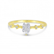 10K Yellow Gold Oval White Topaz Birthstone Ring