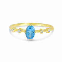 10K Yellow Gold Oval Blue Topaz Birthstone Ring