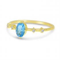 10K Yellow Gold Oval Blue Topaz Birthstone Ring