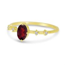 14K Yellow Gold Oval Garnet And Diamond Ring