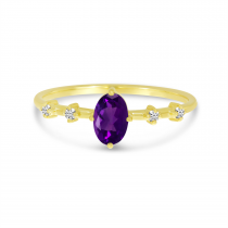 14K Yellow Gold Oval Amethyst Birthstone Ring