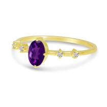 14K Yellow Gold Oval Amethyst And Diamond Ring