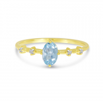 14K Yellow Gold Oval Aquamarine Birthstone Ring