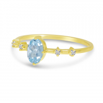 14K Yellow Gold Oval Aquamarine Birthstone Ring