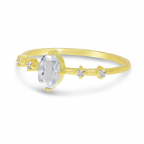 14K Yellow Gold Oval White Topaz Birthstone Ring