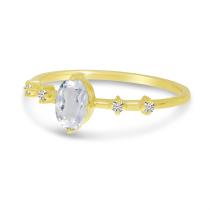 14K Yellow Gold Oval White Topaz And Diamond Ring