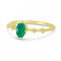 14K Yellow Gold Oval Emerald Birthstone Ring
