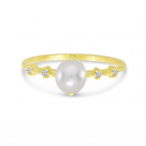 14K Yellow Gold Oval Pearl Birthstone Ring