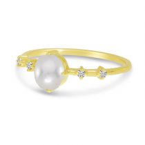 14K Yellow Gold Oval Pearl Birthstone Ring