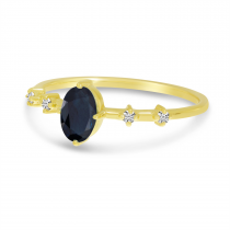 14K Yellow Gold Oval Sapphire Birthstone Ring
